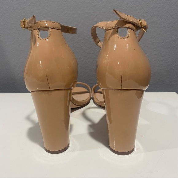 STUART WEITZMAN Nearlynude Nude Tan Beige Patent Leather Ankle Strap Heel Shoes - Picture 7 of 7